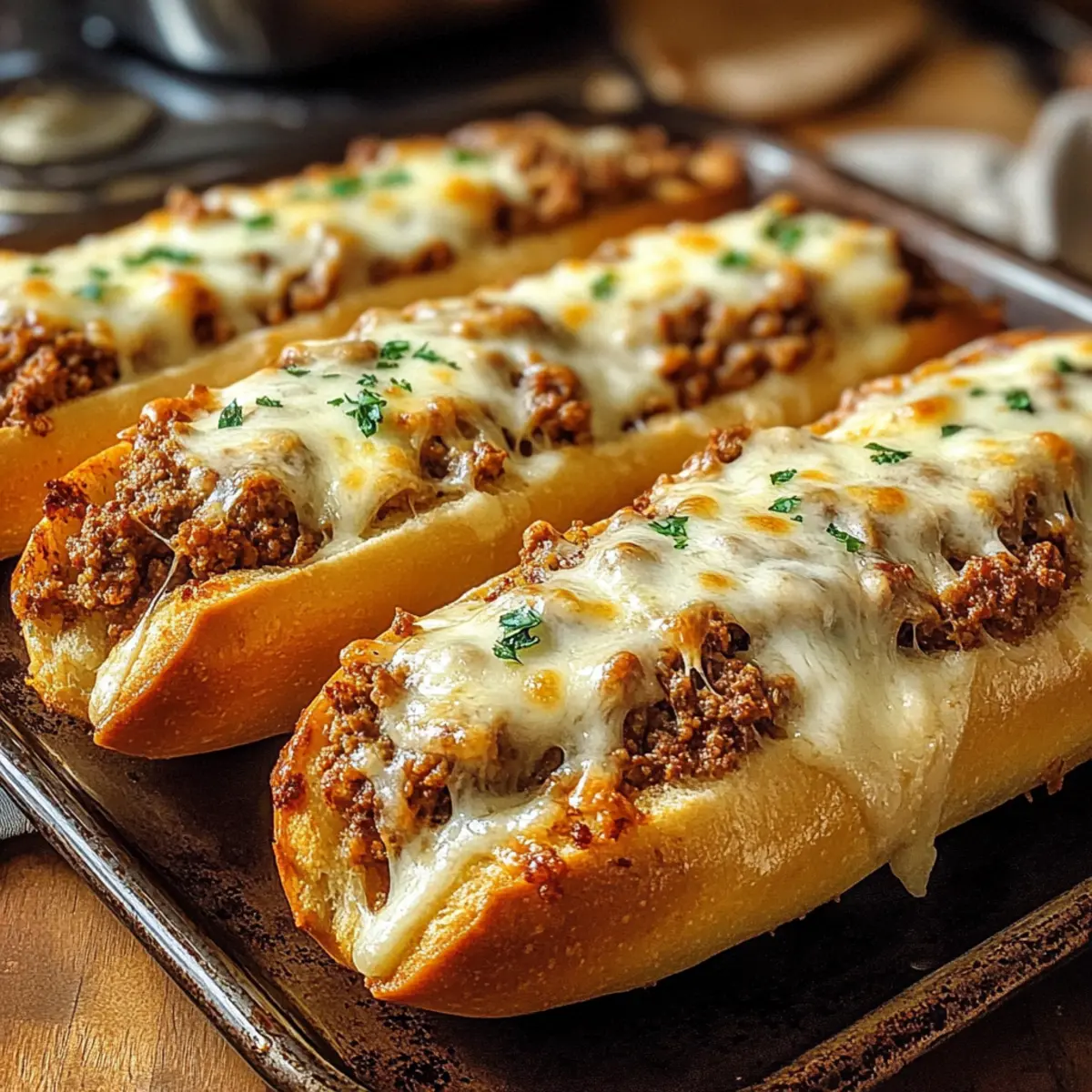Überbackene Hackfleisch-Baguettes in 30 Minuten